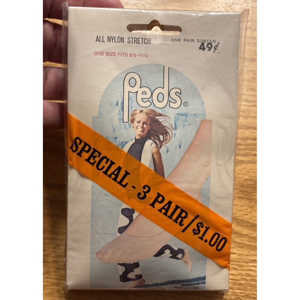 3 pk. 1970s Vintage Peds Foot Cover Suntan Sz. 8.5-11.5 New Old Stock
